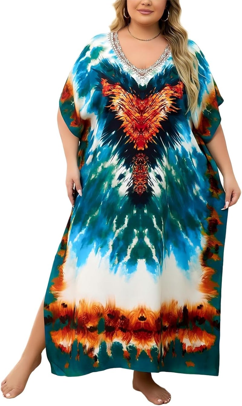 IMAGEKOPE Kaftan Dresses for Women Plus Size Bathing Suit Cover up Caftan Maxi Beach Dresses - Image 1